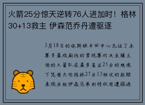 火箭25分惊天逆转76人进加时！格林30+13救主 伊森范乔丹遭驱逐