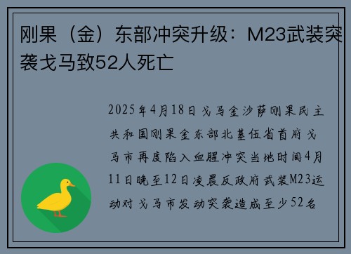 刚果（金）东部冲突升级：M23武装突袭戈马致52人死亡